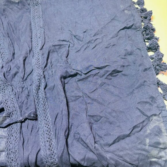 Vince Camuto Navy Blue Boho Open Front Cardigan with tassels and tie waist - Picture 6 of 11